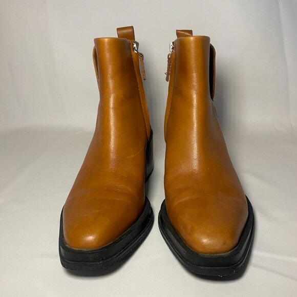 Franco Sarto Dalden Cognac Tan Leather Lug Chunky Block Sole Boots Womens 7 GUC - Picture 2 of 9